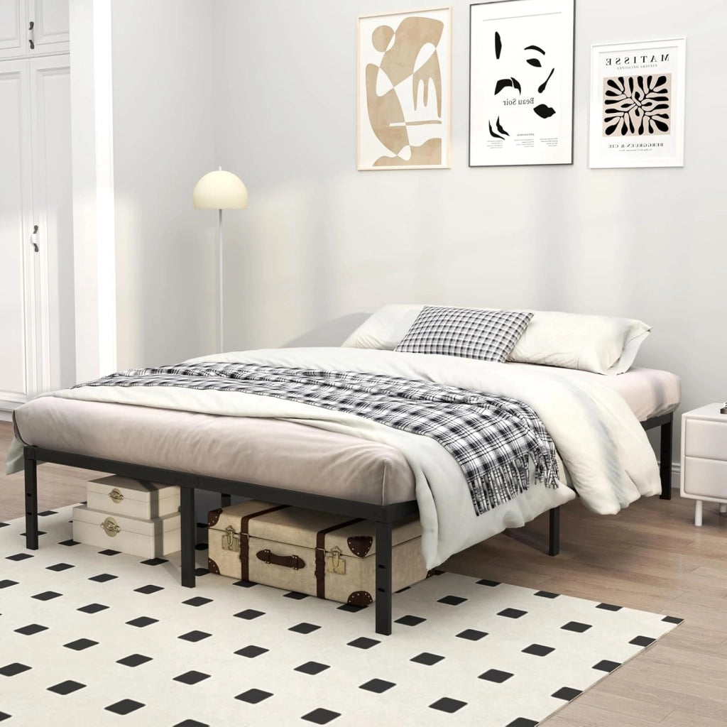 Telaio letto 160 x 200 cm, letto in metallo con rete a doghe, letto matrimoniale in metallo, spazio sotto il letto, letto per ragazzi moderno, piattaforma