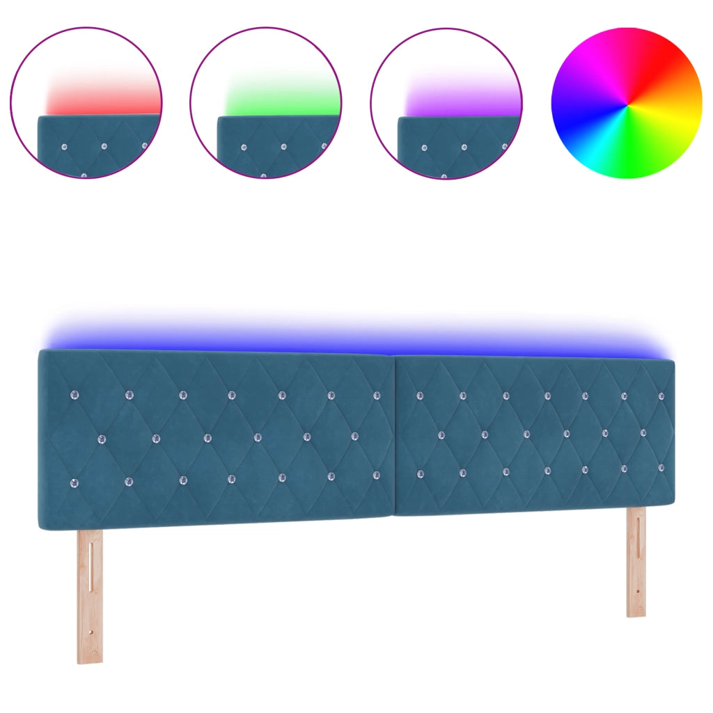 Testata LED con Pulsante di Cristallo Trapuntato Blu Scuro 90 cm Velluto