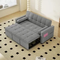 Divano convertibile 2 posti 3 in 1 divano letto con letto estraibile matrimoniale schienale regolabile 2 cuscini 151x137,5x84cm grigio