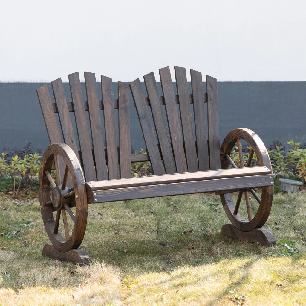 Panca da giardino rustica a 2 posti 108x66x95 cm in legno di abete; marrone scuro