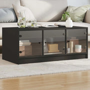Tavolino da Salotto con Ante in Vetro-Tavolino da soggiorno Nero 102x50x42 cm