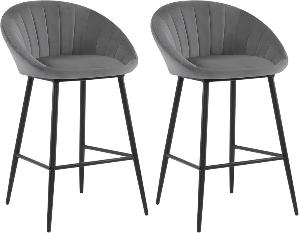Set di 2 Sgabelli Bar Oversize 54x36 cm, Sgabelli Cucina Moderni, Sedie da Bar con Schienale e Poggiapiedi, per Bistrot Caffetteria, in Velluto e Metallo, Verde Scuro