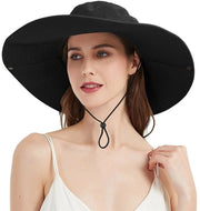 Cappello da sole ampio per uomini e donne, cappello a ombrello, cappello estivo con protezione UV - Nero