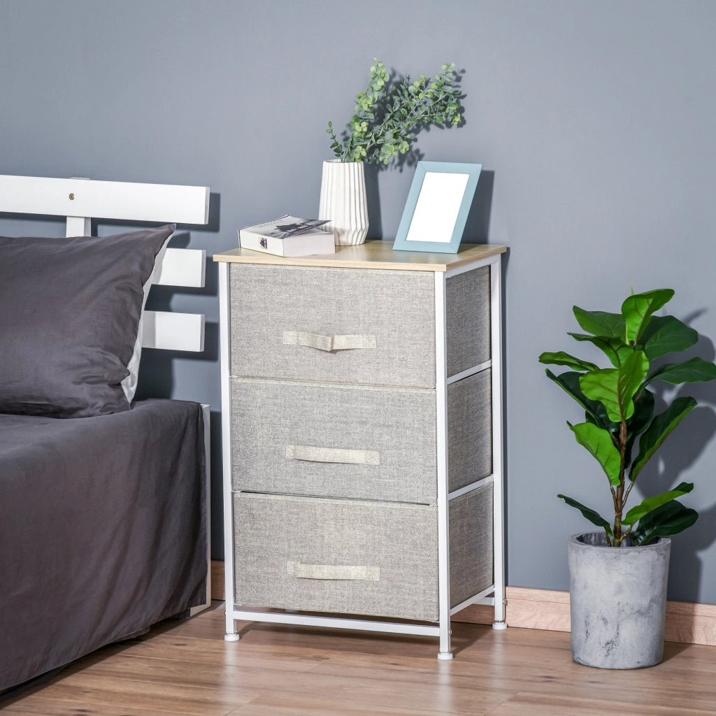 Cassettiera con 3 Cassetti Tessuto Grigio ¨C Zephmum ¨C Acciaio 60x40x