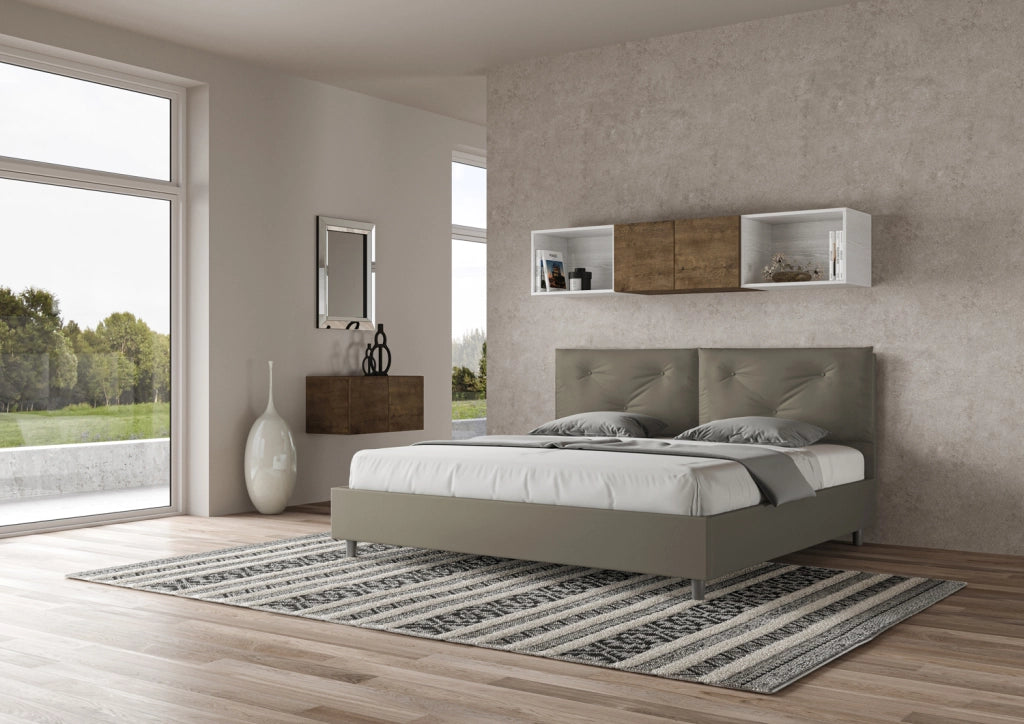 Letto Matrimoniale King Size 200x210 cm Senza Rete Imbottito in Similpelle Appia Large Cappuccino