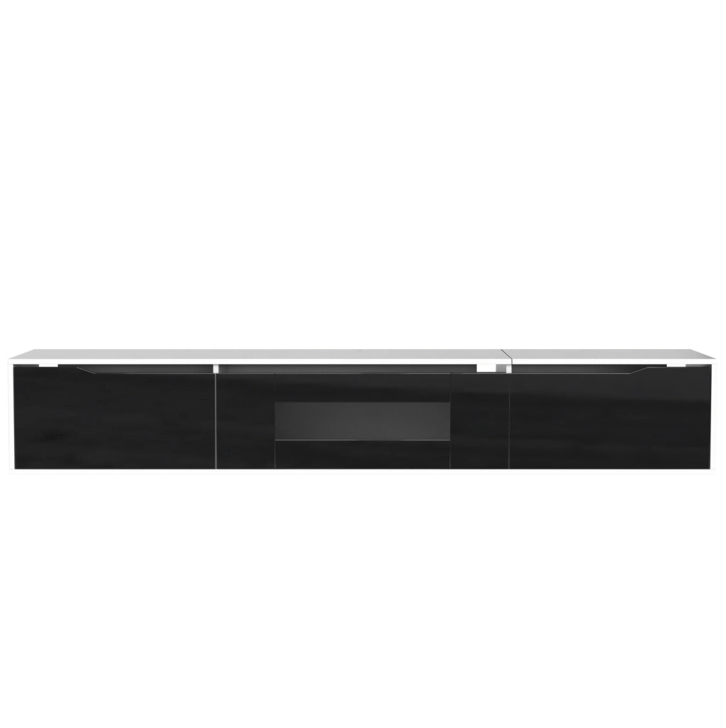 Mobile TV bianco e nero con frontale scanalato; LED a 16 colori; 180 × 35 × 30 cm