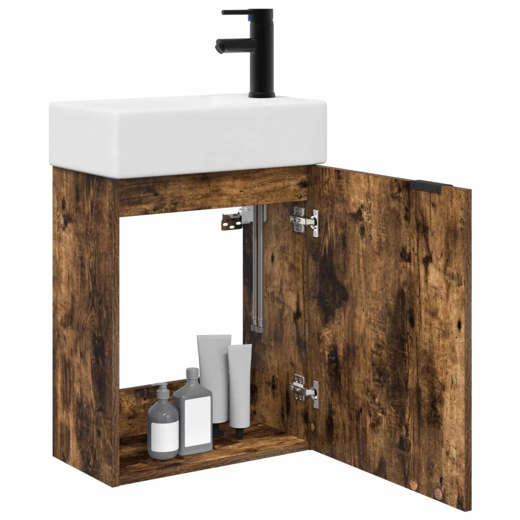 Mobile bagno con rubinetto Rovere Fumo 45,5 x 22,5 x 84 cm 889437