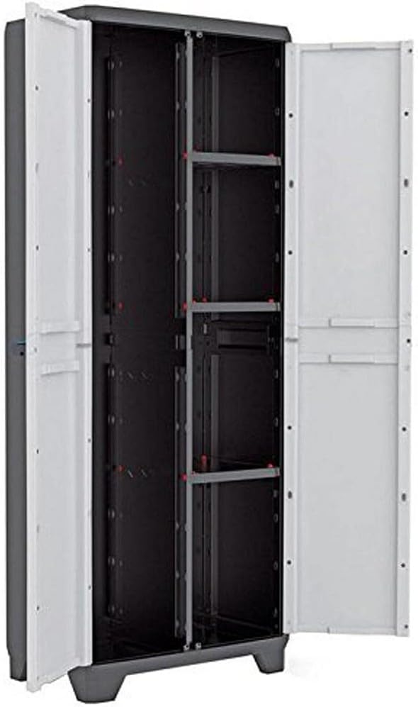 Armadio Portascope in Resina per Esterno con Vano Scope e Ripiani Regolabili Colore Grigio e Nero Linear Keter