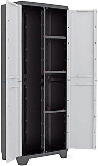 Armadio Portascope in Resina per Esterno con Vano Scope e Ripiani Regolabili Colore Grigio e Nero Linear Keter