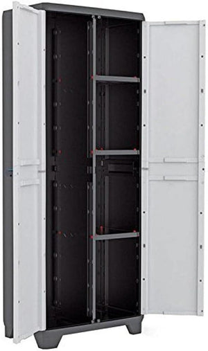 Armadio Portascope in Resina per Esterno con Vano Scope e Ripiani Regolabili Colore Grigio e Nero Linear Keter