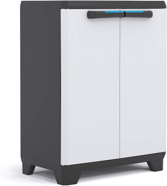 Armadio Basso in Resina per Esterno con 1 Ripiano Regolabile Colore Grigio e Nero Linear Keter