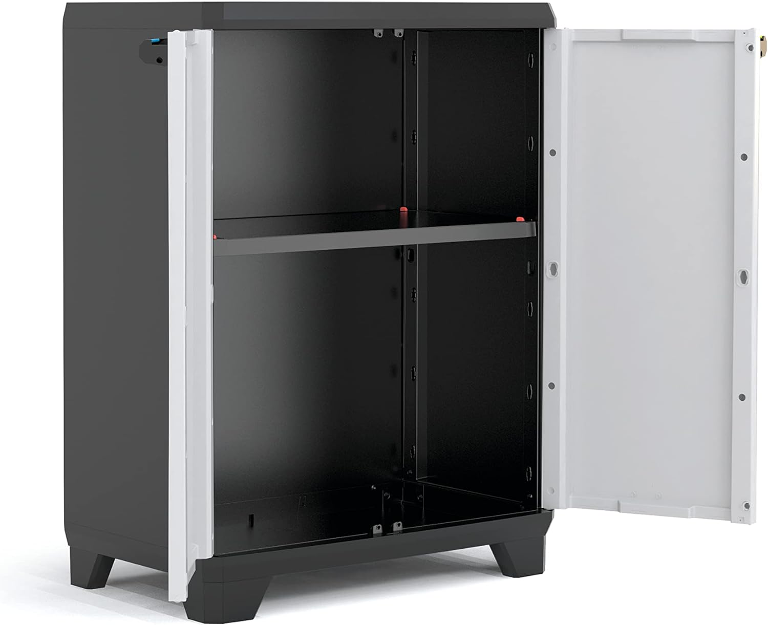 Armadio Basso in Resina per Esterno con 1 Ripiano Regolabile Colore Grigio e Nero Linear Keter