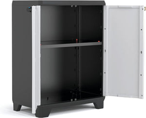 Armadio Basso in Resina per Esterno con 1 Ripiano Regolabile Colore Grigio e Nero Linear Keter