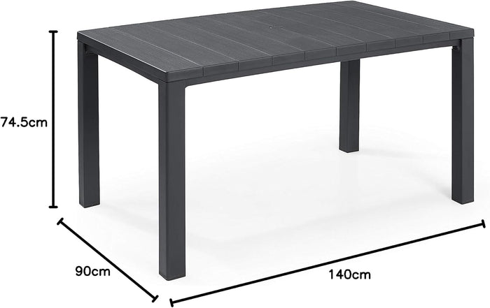 Tavolo da Giardino in Resina Effetto Legno con Struttura Rinforzata per 6 Persone Colore Grafite Julie Keter