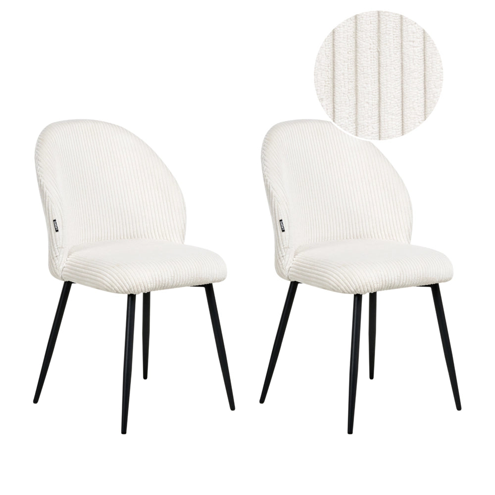 Set di 2 sedie da pranzo Rivestimento in velluto a coste Seduta imbottita Gambe in ferro bianco scuro