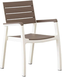 Sedia da Giardino con Braccioli in Resina Effetto Legno Impilabile Colore Bianco e Cappuccino Harmony Keter
