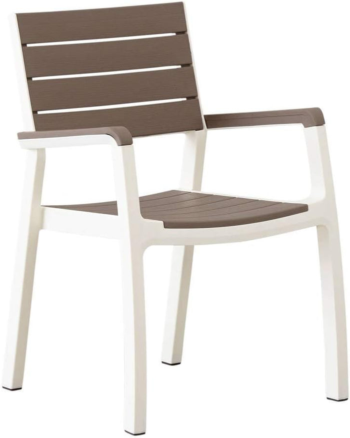 Sedia da Giardino con Braccioli in Resina Effetto Legno Impilabile Colore Bianco e Cappuccino Harmony Keter