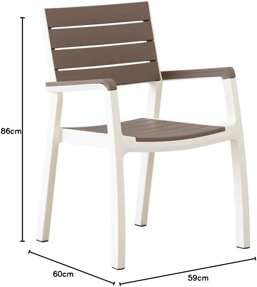 Sedia da Giardino con Braccioli in Resina Effetto Legno Impilabile Colore Bianco e Cappuccino Harmony Keter