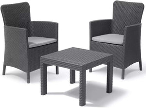 Set da Giardino 3 Pezzi in Rattan Sintetico con Cuscini Colore Grafite Modello Salvador Balcony Keter