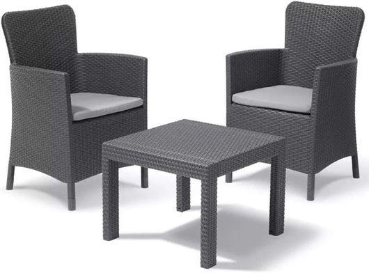 Set da Giardino 3 Pezzi in Rattan Sintetico con Cuscini Colore Grafite Modello Salvador Balcony Keter