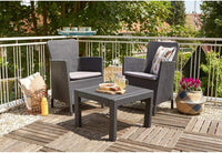 Set da Giardino 3 Pezzi in Rattan Sintetico con Cuscini Colore Grafite Modello Salvador Balcony Keter