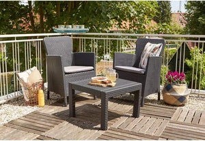 Set da Giardino 3 Pezzi in Rattan Sintetico con Cuscini Colore Grafite Modello Salvador Balcony Keter