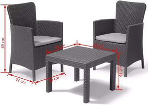 Set da Giardino 3 Pezzi in Rattan Sintetico con Cuscini Colore Grafite Modello Salvador Balcony Keter