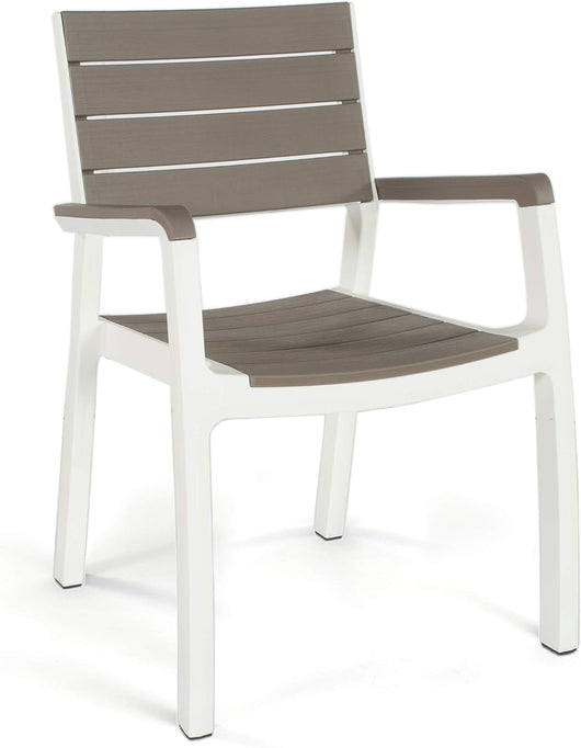 Sedia da Giardino con Braccioli in Polipropilene Effetto Rattan e Doghe Legno Colore Bianco e Cappuccino Harmony Armchair Keter