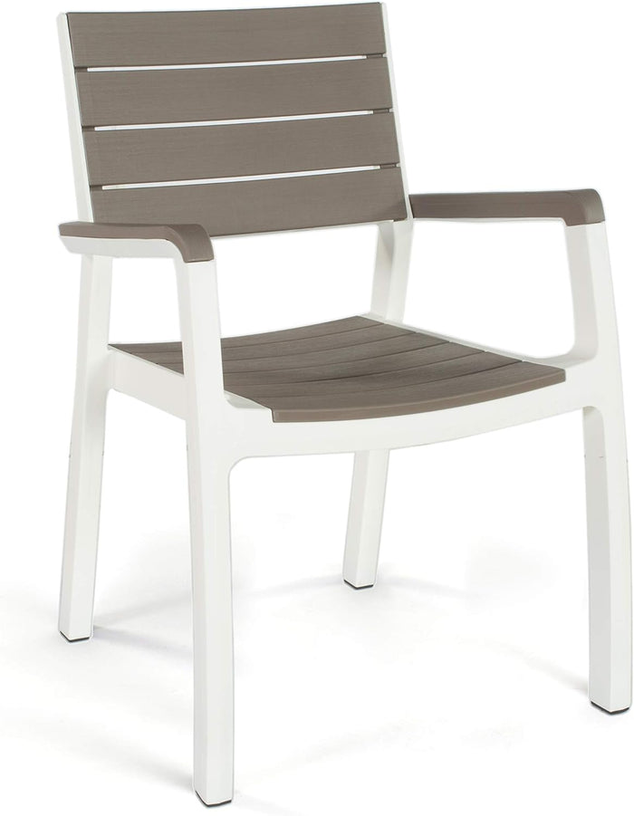 Sedia da Giardino con Braccioli in Polipropilene Effetto Rattan e Doghe Legno Colore Bianco e Cappuccino Harmony Armchair Keter