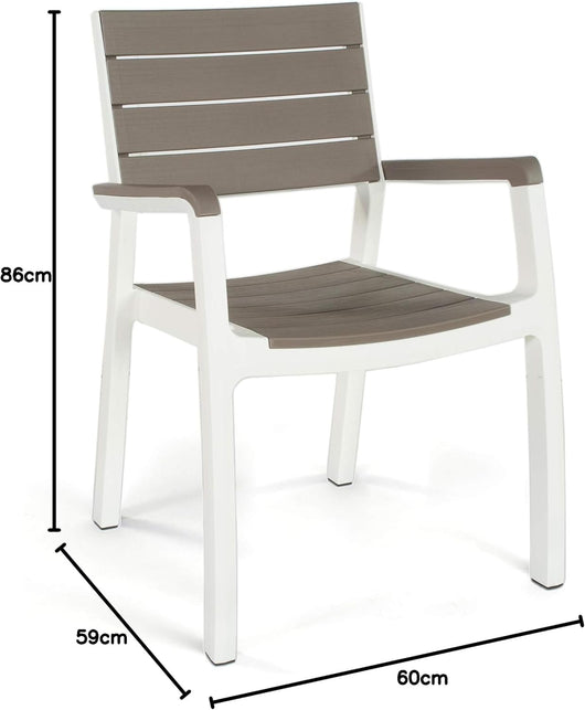 Sedia da Giardino con Braccioli in Polipropilene Effetto Rattan e Doghe Legno Colore Bianco e Cappuccino Harmony Armchair Keter