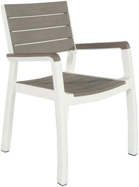 Sedia da Giardino con Braccioli in Polipropilene Effetto Rattan e Doghe Legno Colore Bianco e Cappuccino Harmony Armchair Keter