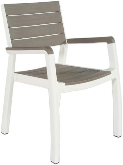 Sedia da Giardino con Braccioli in Polipropilene Effetto Rattan e Doghe Legno Colore Bianco e Cappuccino Harmony Armchair Keter