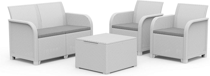 Set da Giardino 4 Pezzi in Polipropilene Effetto Rattan con Cuscini Colore Bianco Rosalie Lounge Keter