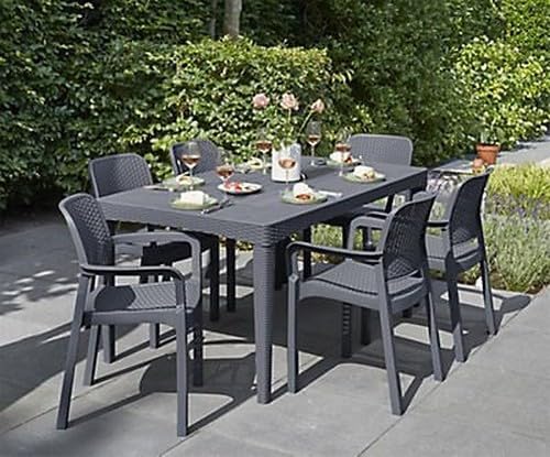 Tavolo da Giardino in Polipropilene Effetto Rattan Colore Grafite Modello Girona Keter