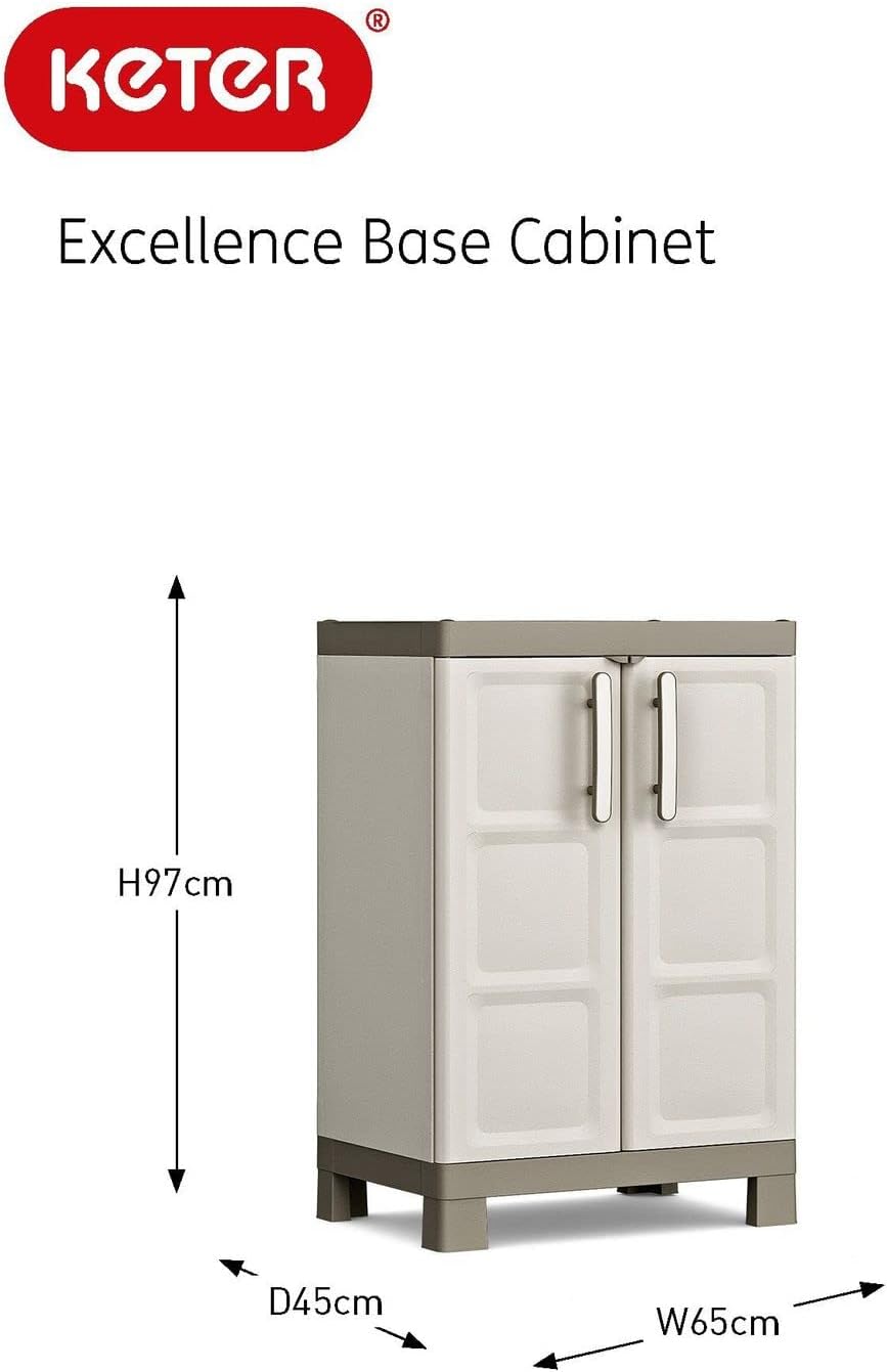 Armadio Basso in Resina con 2 Ripiani Regolabili e Chiusura Lucchettabile Colore Grigio e Nero Excellence Keter