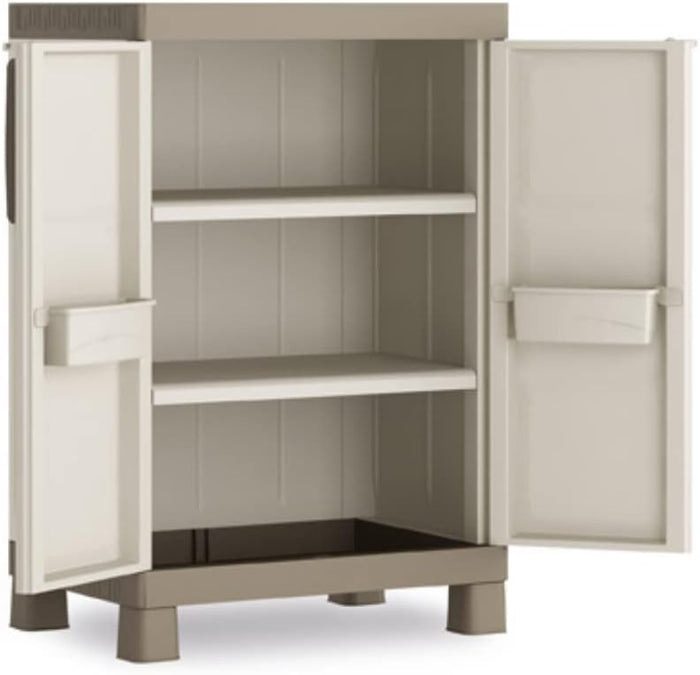 Armadio Basso in Resina con 2 Ripiani Regolabili e Chiusura Lucchettabile Colore Grigio e Nero Excellence Keter