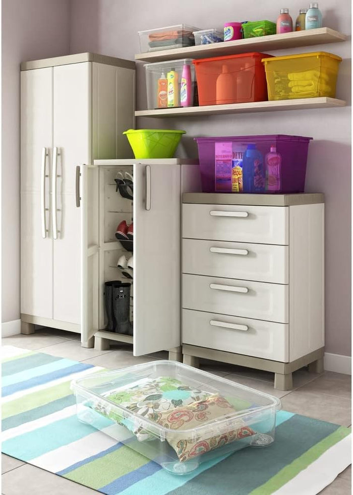 Armadio Basso in Resina con 2 Ripiani Regolabili e Chiusura Lucchettabile Colore Grigio e Nero Excellence Keter