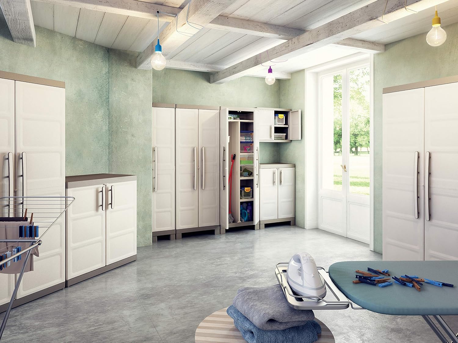 Armadio Alto in Resina con 4 Ripiani Regolabili e Chiusura Lucchettabile Colore Grigio e Nero Excellence Keter