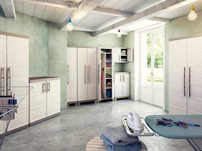 Armadio Alto in Resina con 4 Ripiani Regolabili e Chiusura Lucchettabile Colore Grigio e Nero Excellence Keter