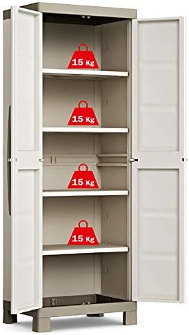 Armadio Alto in Resina con 4 Ripiani Regolabili e Chiusura Lucchettabile Colore Grigio e Nero Excellence Keter