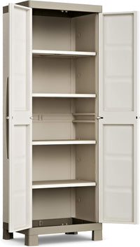 Armadio Alto in Resina con 4 Ripiani Regolabili e Chiusura Lucchettabile Colore Grigio e Nero Excellence Keter