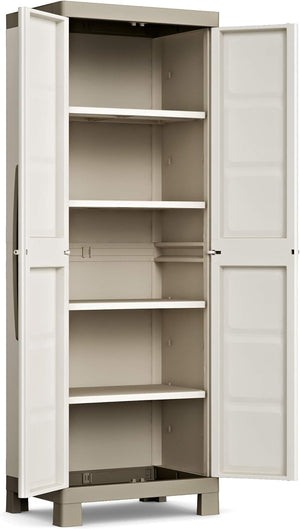 Armadio Alto in Resina con 4 Ripiani Regolabili e Chiusura Lucchettabile Colore Grigio e Nero Excellence Keter