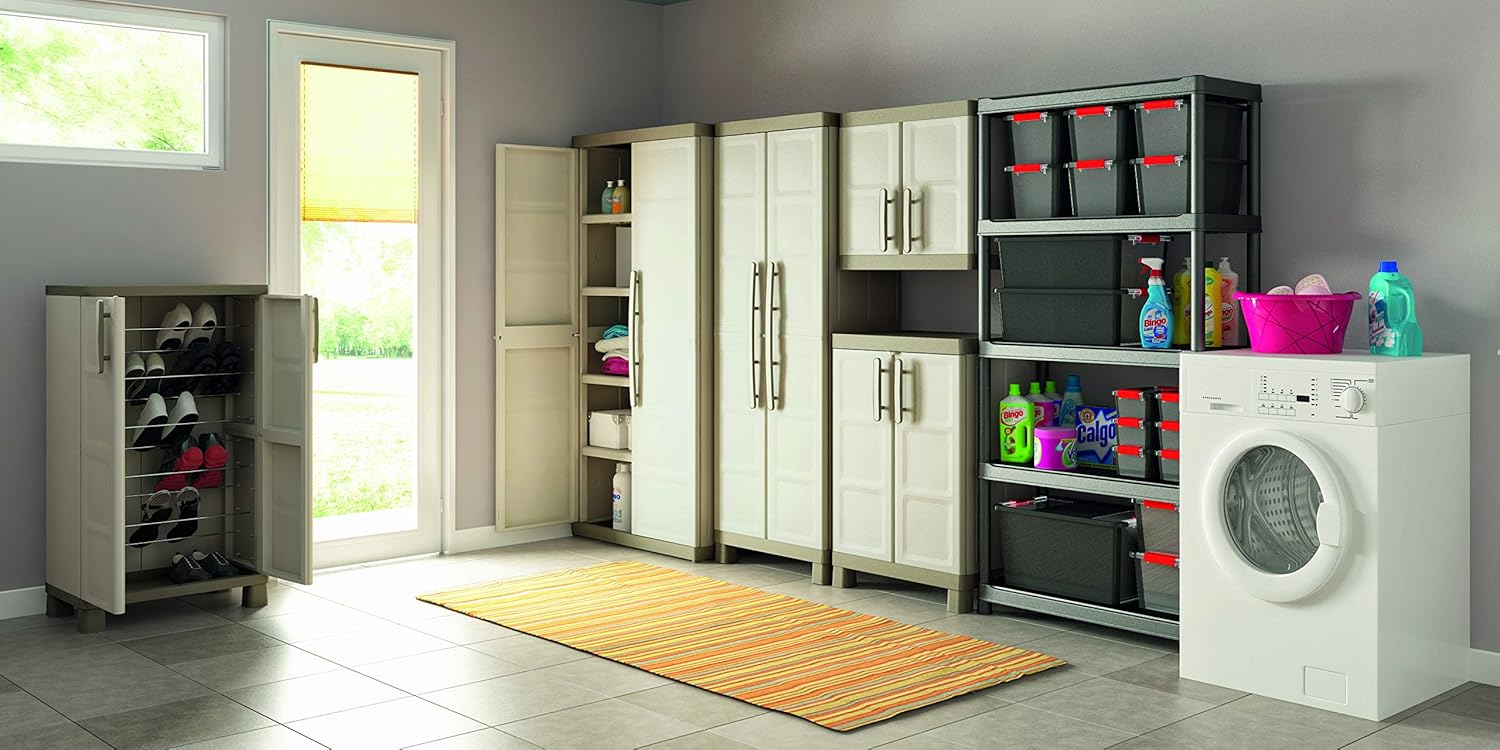 Armadio Alto in Resina con 4 Ripiani Regolabili e Chiusura Lucchettabile Colore Grigio e Nero Excellence Keter