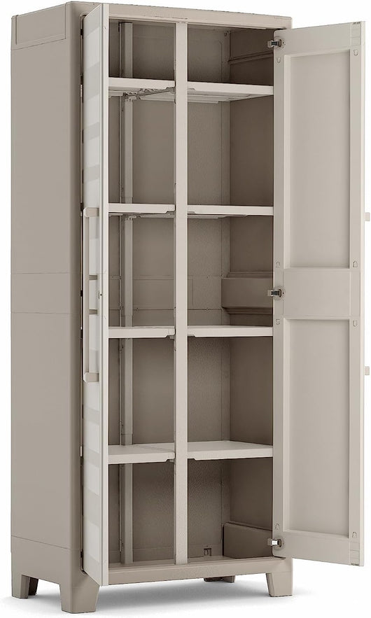 Armadio in Resina con 8 Ripiani Ribaltabili Regolabili Sabbia Beige Gulliver Multispace Keter