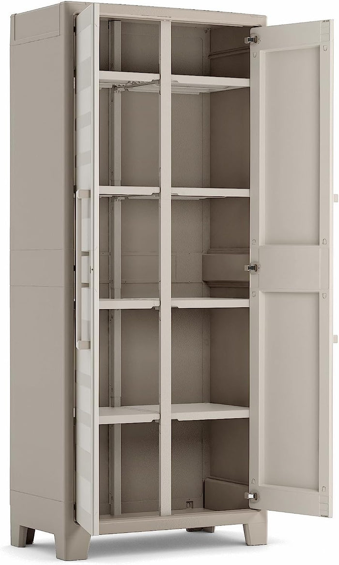 Armadio in Resina con 8 Ripiani Ribaltabili Regolabili Sabbia Beige Gulliver Multispace Keter