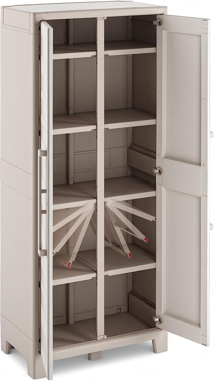Armadio in Resina con 8 Ripiani Ribaltabili Regolabili Sabbia Beige Gulliver Multispace Keter