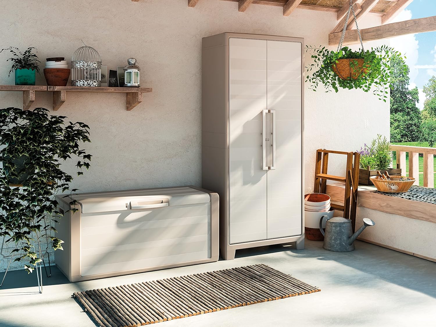 Armadio in Resina con 8 Ripiani Ribaltabili Regolabili Sabbia Beige Gulliver Multispace Keter