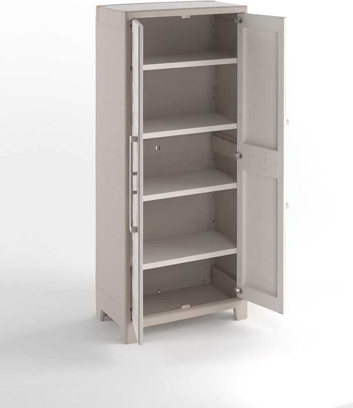 Armadio in Resina con 4 Ripiani Ribaltabili Regolabili Sabbia Beige Gulliver Keter
