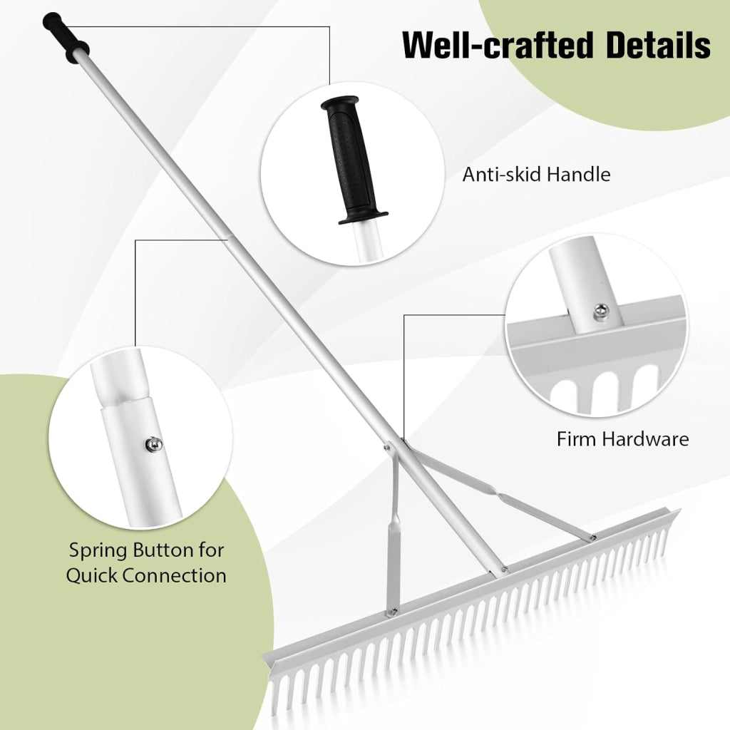 Rastrello da Giardino in Alluminio con Manico Lungo 174 cm, Rastrello da Prato Largo 91 cm con 36 Denti Rigido per Paesaggio, Ideale per Foglie, Erbacce, Terreno e Detriti (Stile B)