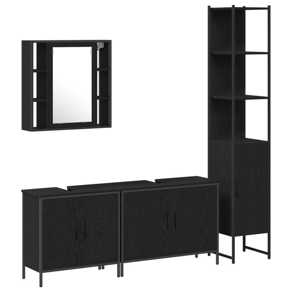 Set di mobili per il bagno 4 pcs Nero Legno multistrato 3334433